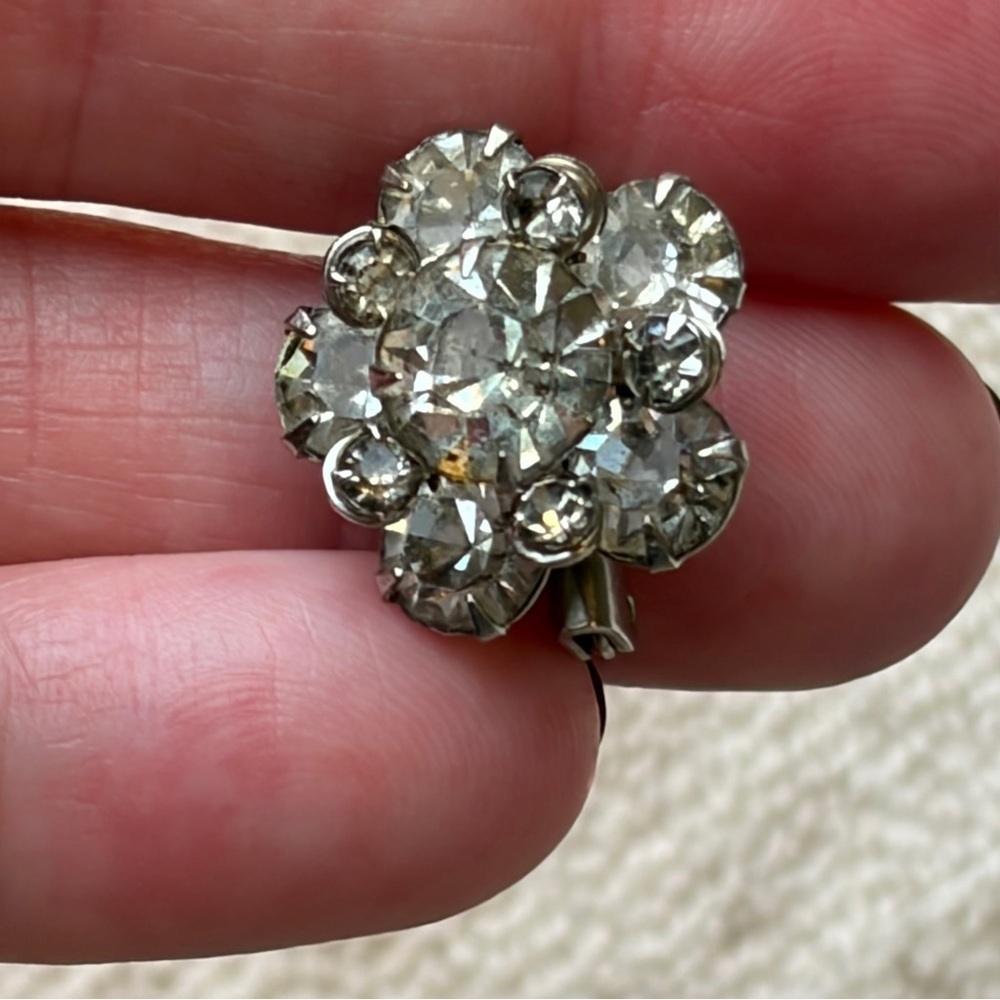Vintage Silver Crystal Flower Brooch